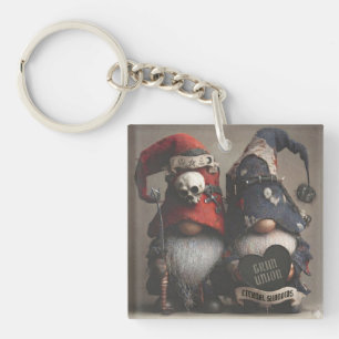 Grim Fantasy Gnomes Holding Heart with Text Key Ring