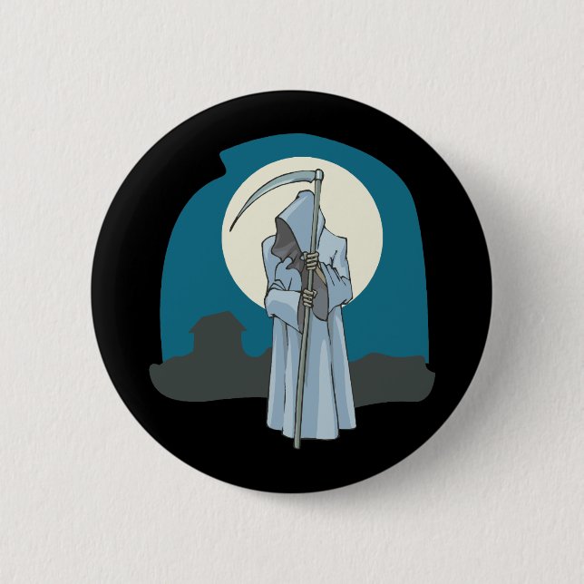 Grim Reaper and Moon 6 Cm Round Badge (Front)
