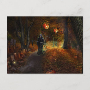 Grim Reaper and pumpkins Postcard