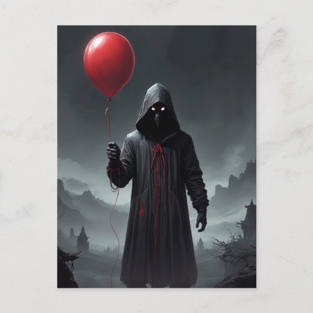 Grim Reaper and Red Balloon Invitation Postcard (Front)