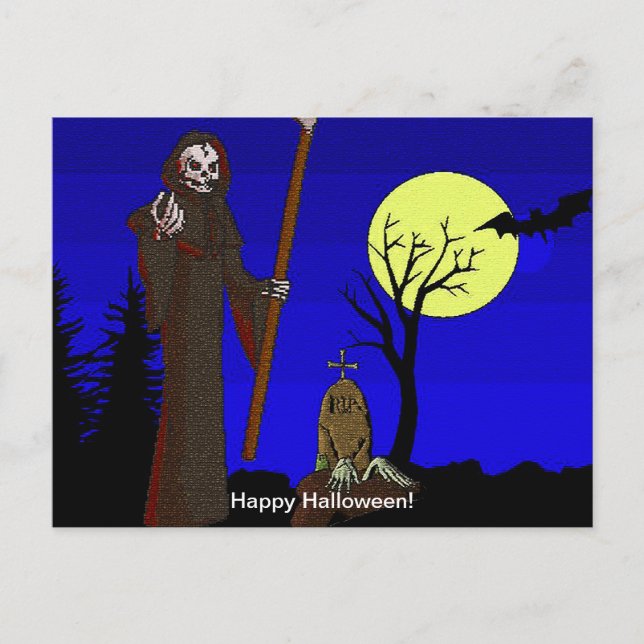 Grim Reaper at Graveyard Postcard (Front)
