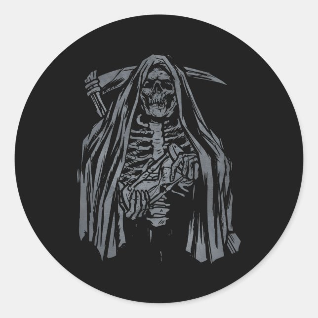Grim Reaper Backside Classic Round Sticker (Front)
