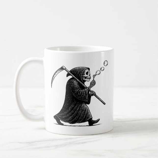 Grim Reaper Blowing Bubbles Coffee Mug (Left)