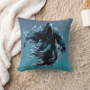 Grim Reaper Blue and Black Creepy Halloween Cushion