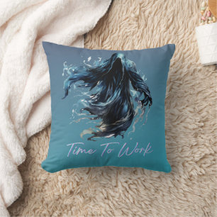 Grim Reaper Blue and Black Time To Work Halloween Cushion