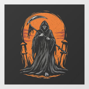 Grim Reaper Cartoon in Sunset Graveyard