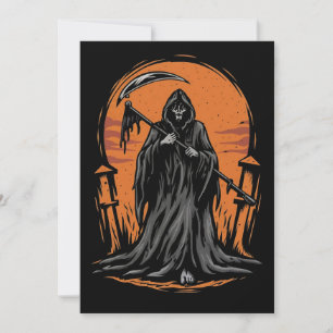 Grim Reaper Cartoon in Sunset Graveyard Invitation