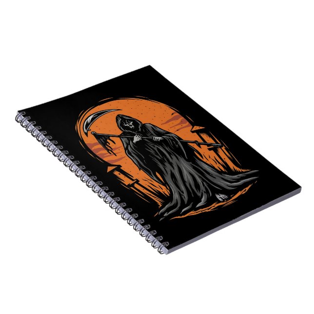 Grim Reaper Cartoon in Sunset Graveyard Notebook (Right Side)