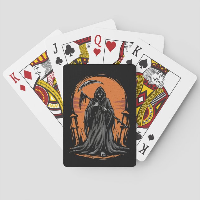 Grim Reaper Cartoon in Sunset Graveyard Playing Cards (Back)