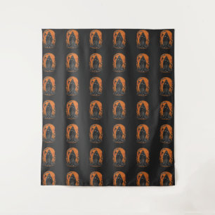 Grim Reaper Cartoon in Sunset Graveyard Tapestry