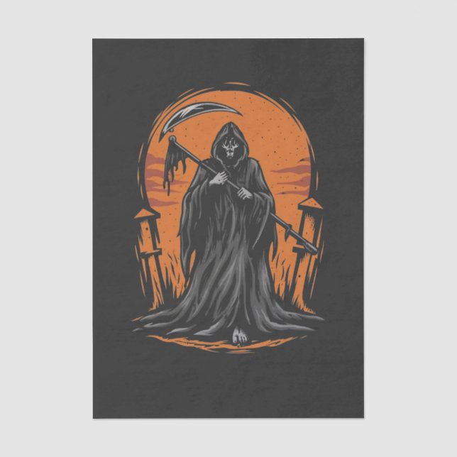 Grim Reaper Cartoon in Sunset Graveyard Tissue Paper (Front)