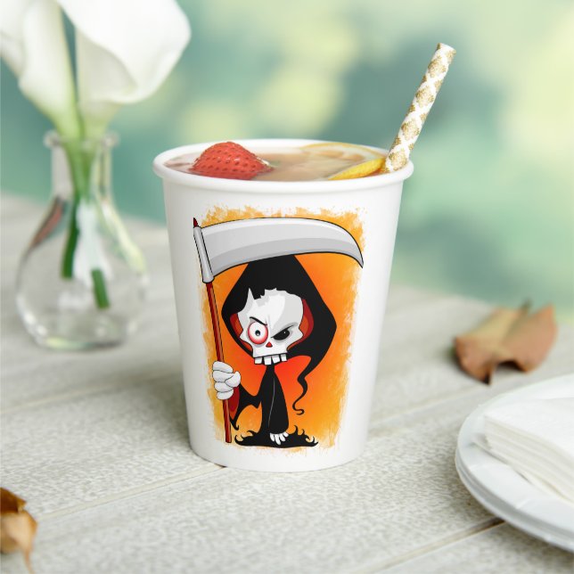 Grim Reaper Cartoon Water Bottle Paper Cups (Insitu)