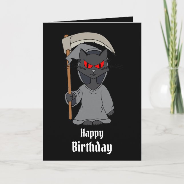 Grim Reaper Cat Funny Goth Card (Front)