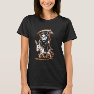 Grim Reaper Cat Riding Donkey - Vintage Cat Hallow T-Shirt