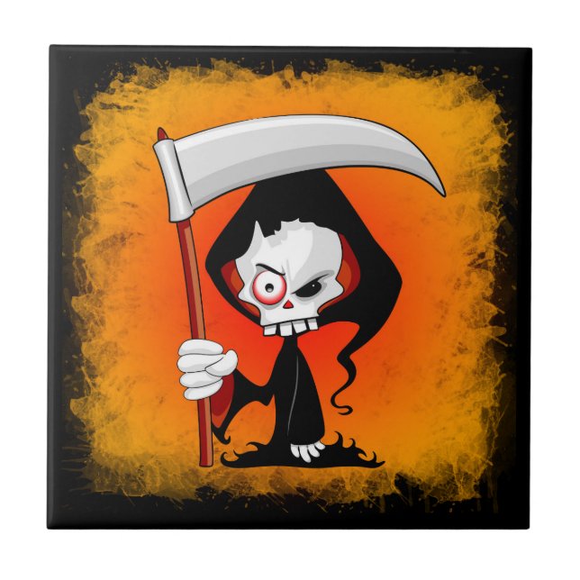 Grim Reaper Creepy Funny Cartoon Ceramic Tile (Front)