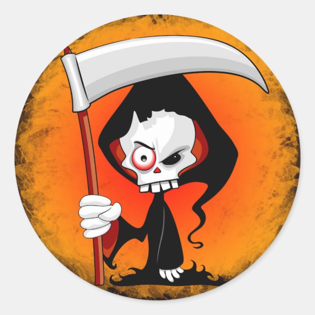 Grim Reaper Creepy Funny Cartoon Classic Round Sticker (Front)