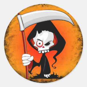 Grim Reaper Creepy Funny Cartoon Classic Round Sticker