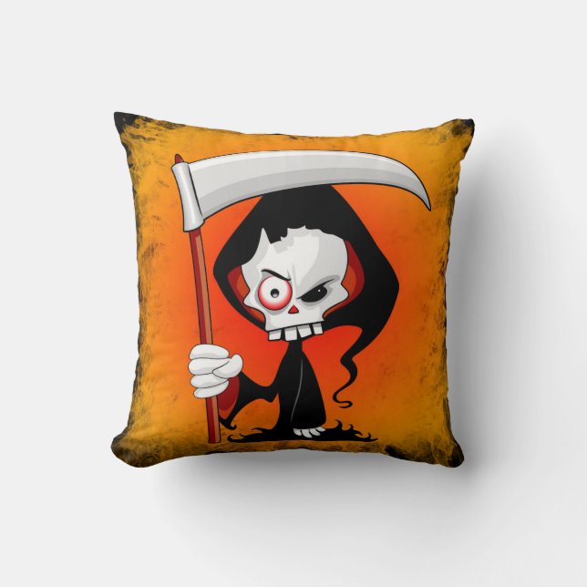 Grim Reaper Creepy Funny Cartoon Cushion (Front)