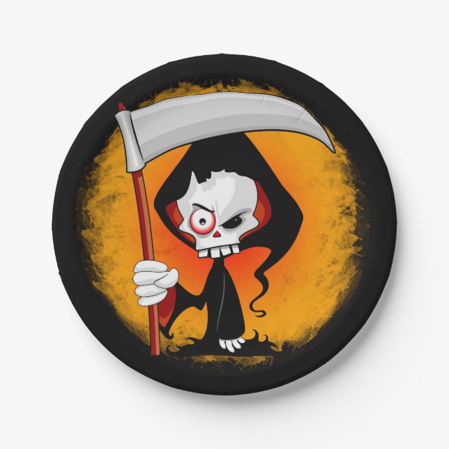 Grim Reaper Creepy Funny Cartoon Paper Plate (Front)