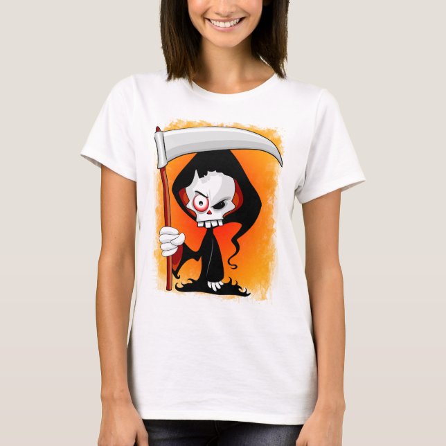 Grim Reaper Creepy Funny Cartoon T-Shirt (Front)