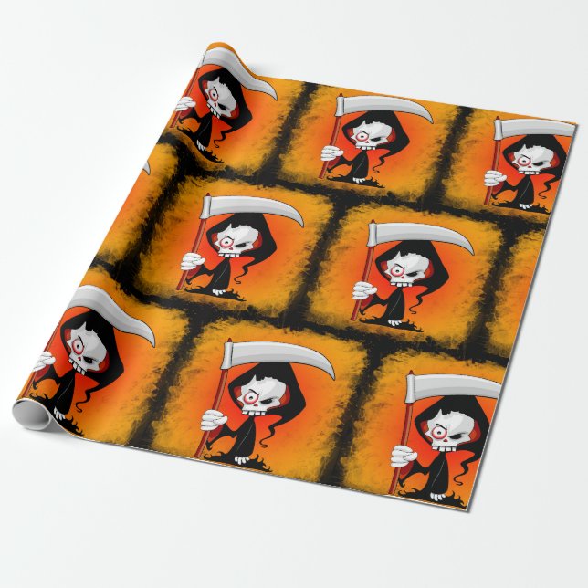 Grim Reaper Creepy Funny Cartoon Wrapping Paper (Unrolled)