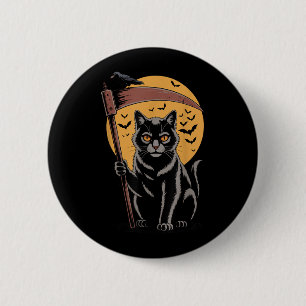 Grim Reaper Death Black Cat Halloween Mum Women 6 Cm Round Badge
