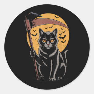 Grim Reaper Death Black Cat Halloween Mum Women Classic Round Sticker