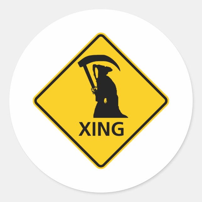 Grim Reaper / Death Crossing Highway Sig Classic Round Sticker (Front)
