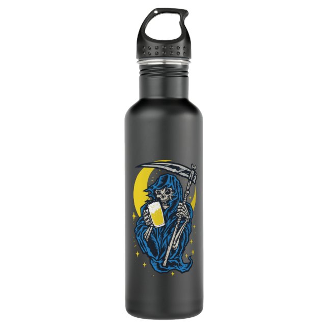 Grim Reaper Drinking Beer 710 Ml Water Bottle (Front)