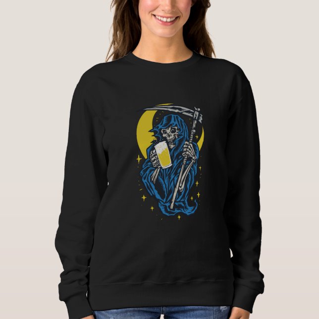 Grim Reaper Drinking Beer Sweatshirt (Front)