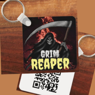 Grim Reaper Fire Inferno Halloween QR Keychain