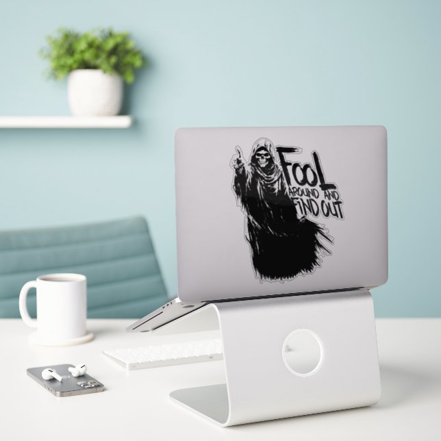 Grim Reaper Fool Around And Find Out (Laptop On Desk)