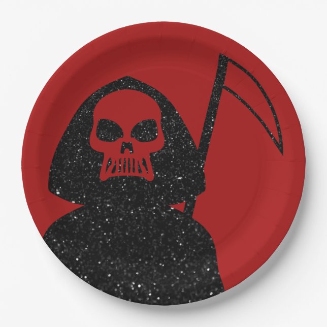 Grim Reaper Glitter Halloween Paper Plate (Front)