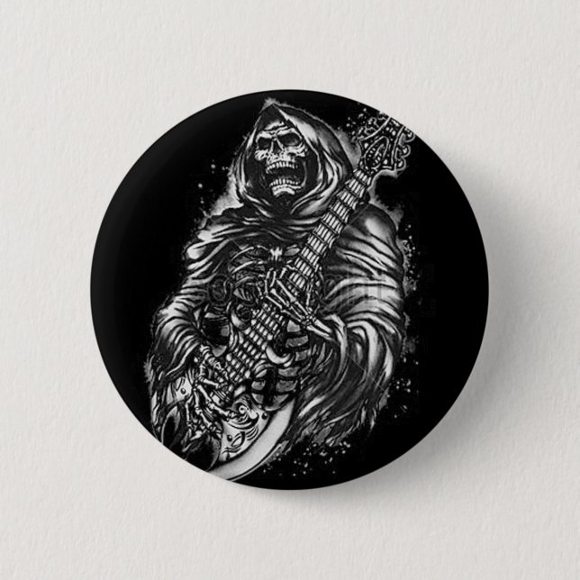 Grim  Reaper Guitar 6 Cm Round Badge (Front)