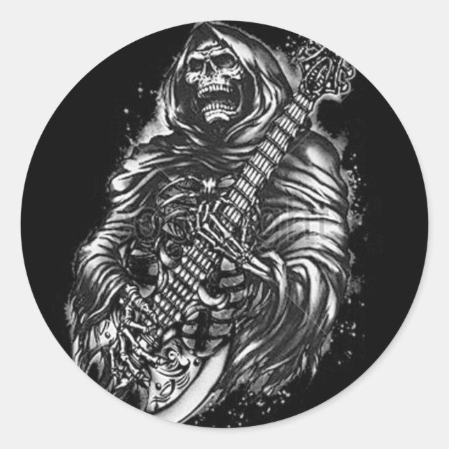 Grim  Reaper Guitar Classic Round Sticker (Front)