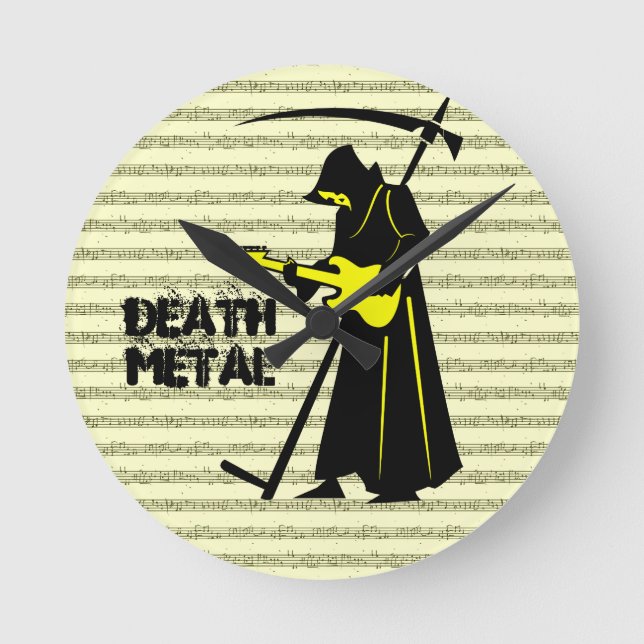 Grim Reaper Guitar ☠️ Gothic Skull 💀 Design Round Clock (Front)