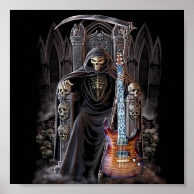 Grim Reaper Guitar in Hell Poster (Front)