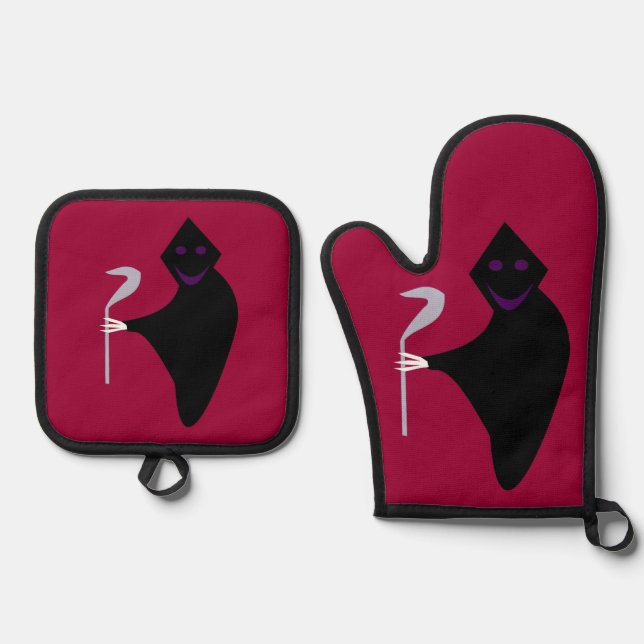 Grim Reaper Halloween Oven Mitt & Pot Holder Set (Front)