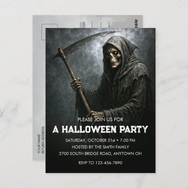 Grim Reaper Halloween Party Invitation Postcard (Front/Back)
