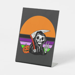Grim Reaper - Halloween Sunset Jack O'Lantern Pedestal Sign