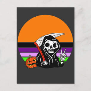Grim Reaper - Halloween Sunset Jack O'Lantern Postcard