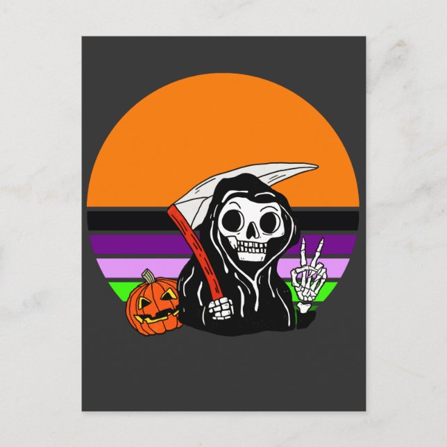 Grim Reaper - Halloween Sunset Jack O'Lantern Postcard (Front)
