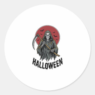 Grim Reaper Halloween Vintage Engraving Art_1 Classic Round Sticker