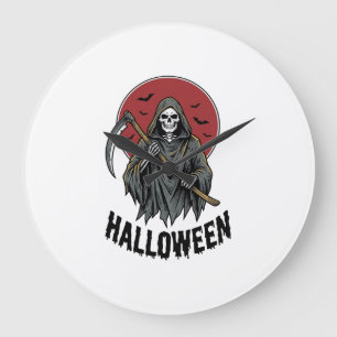 Grim Reaper Halloween Vintage Engraving Art_1 Large Clock