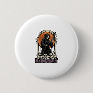 Grim Reaper Halloween Vintage Engraving White Shir 6 Cm Round Badge