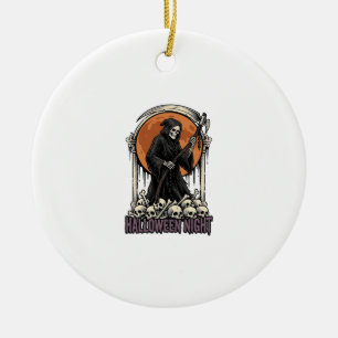 Grim Reaper Halloween Vintage Engraving White Shir Ceramic Ornament