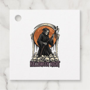 Grim Reaper Halloween Vintage Engraving White Shir Favour Tags