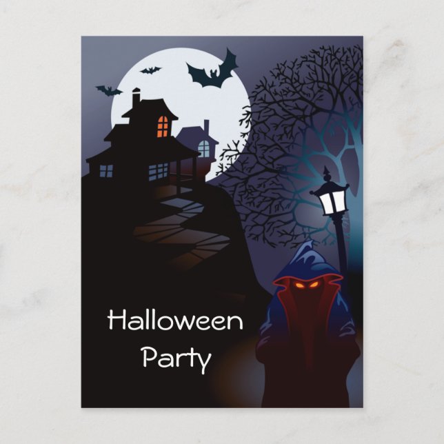 Grim Reaper Haunted Halloween Party Invitation Postcard (Front)