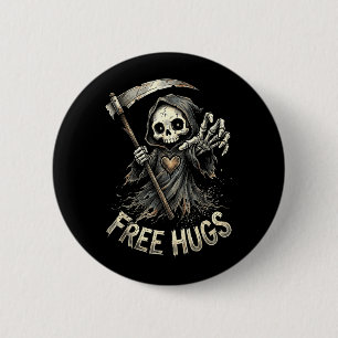 Grim Reaper Hugs Skeleton Dark Humour 6 Cm Round Badge