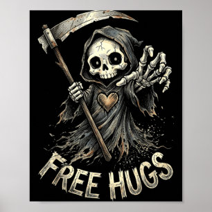 Grim Reaper Hugs Skeleton Dark Humour Poster